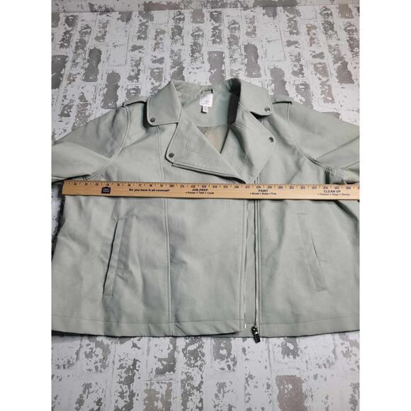 2739 LC Lauren Conrad Faux Suede‎ Mint Moto Jacket Women's 2XL - Picture 3 of 6